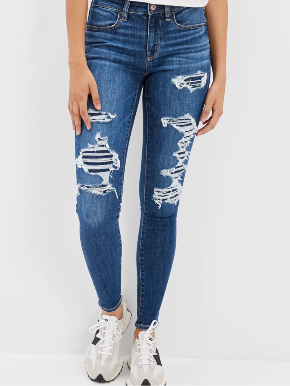 American Eagle Outfitters Dark Covered Fake Ripped Skinny Jeans